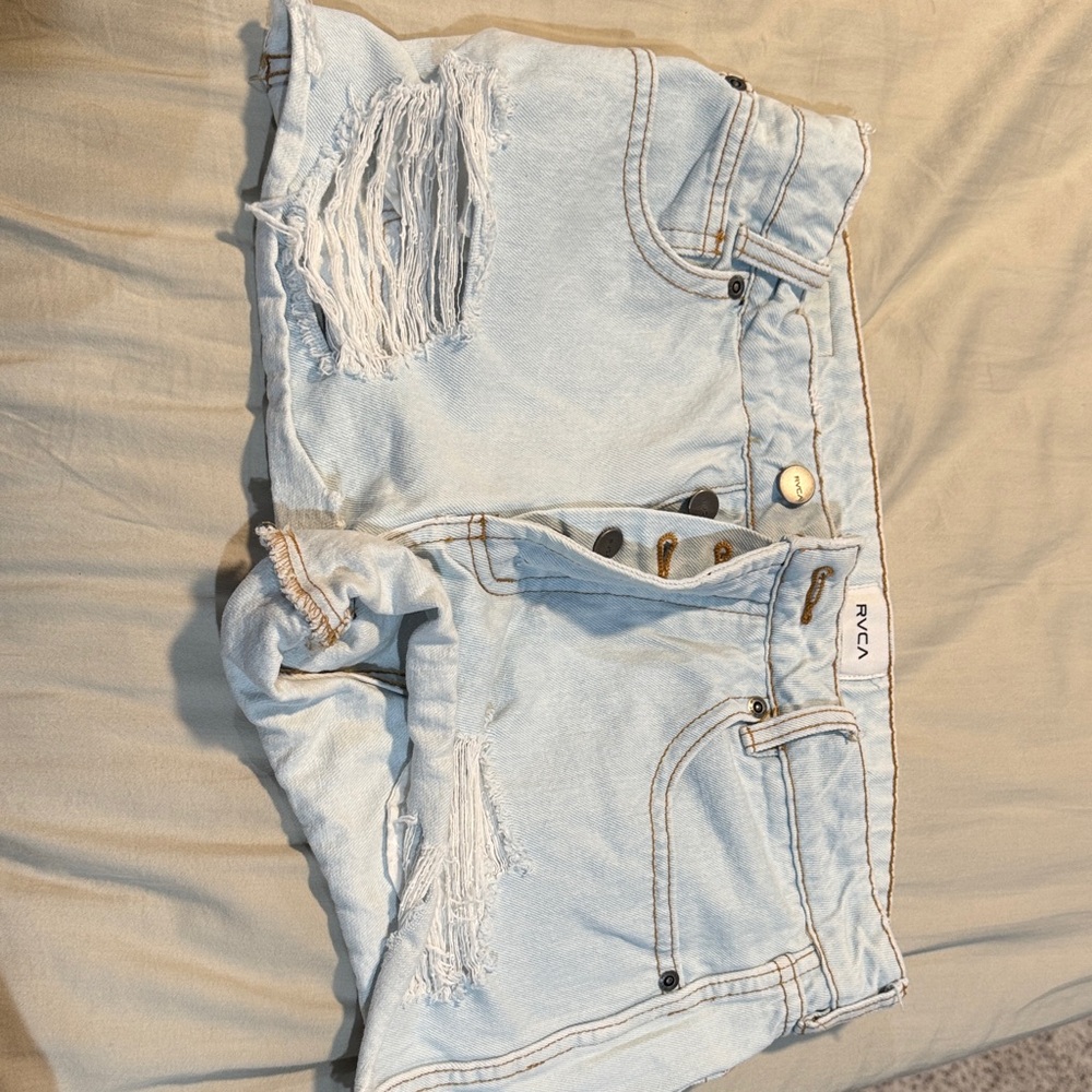 RVCA Light Blue Ripped Denim Shorts